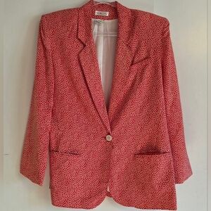 TALBOTS Vintage Silk Red/White Blazer Jacket Size 8